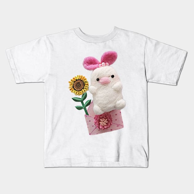 Felted Bunny/ Flower Bunny/Birthday /handmade/love/cute/little girl/baby Kids T-Shirt by solsolyi